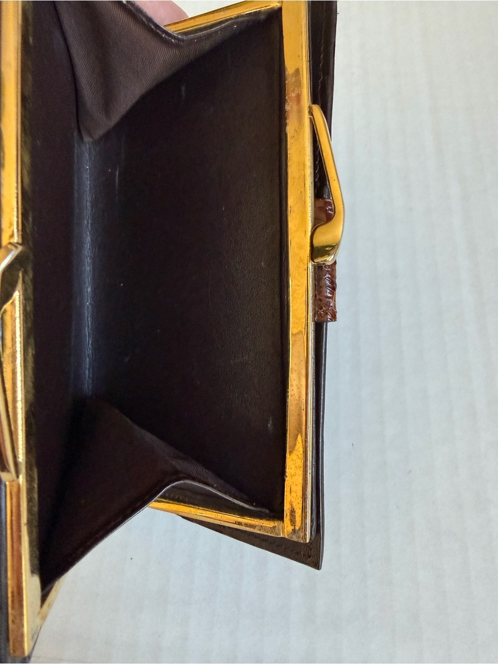 Vintage Croc-Embossed Leather Wallet in Dark Brown and Tan - Picture 4 of 5